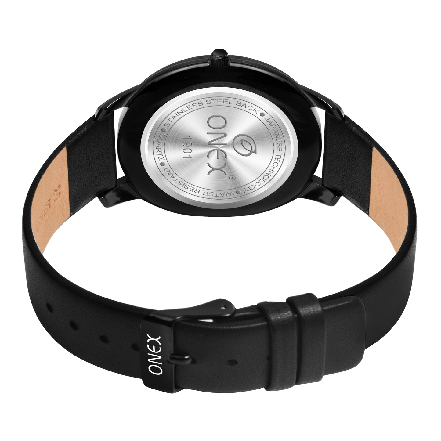 ONEX Men’s Analog Watch |Silver Textured Dial with Rose Gold Hands | Premium Black Strap | Stylish Casual & Formal Wrist Watch