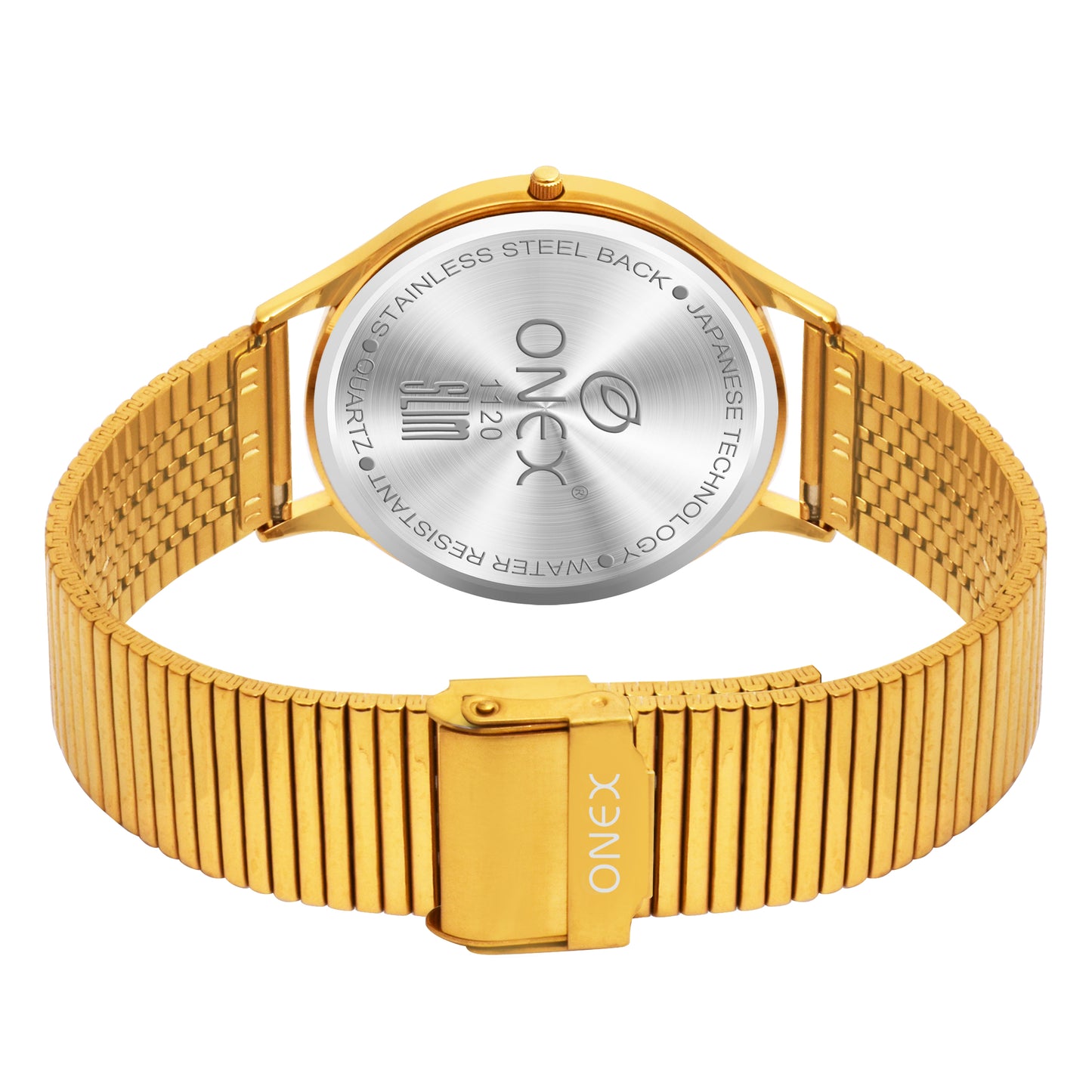 ONEX Exclusive Men’s Analog Watch | Gold Dial & Gold Metal Strap | Luxury Slim Design | Elegant Formal & Party Wear Watch