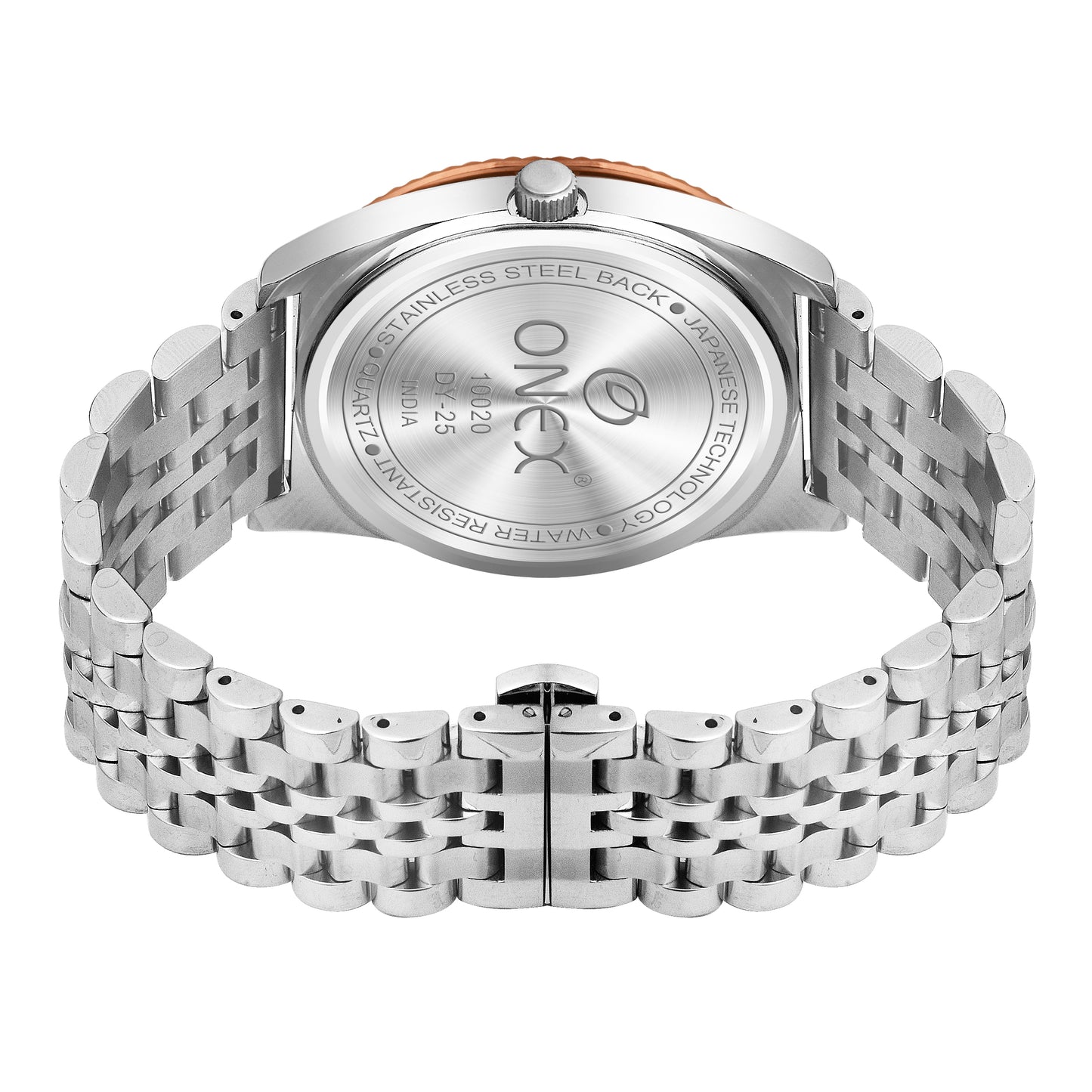 ONEX Men’s Chronograph Analog Watch | Brown Dial with Rose-Gold Bezel | Stainless Steel Strap Wrist Watch