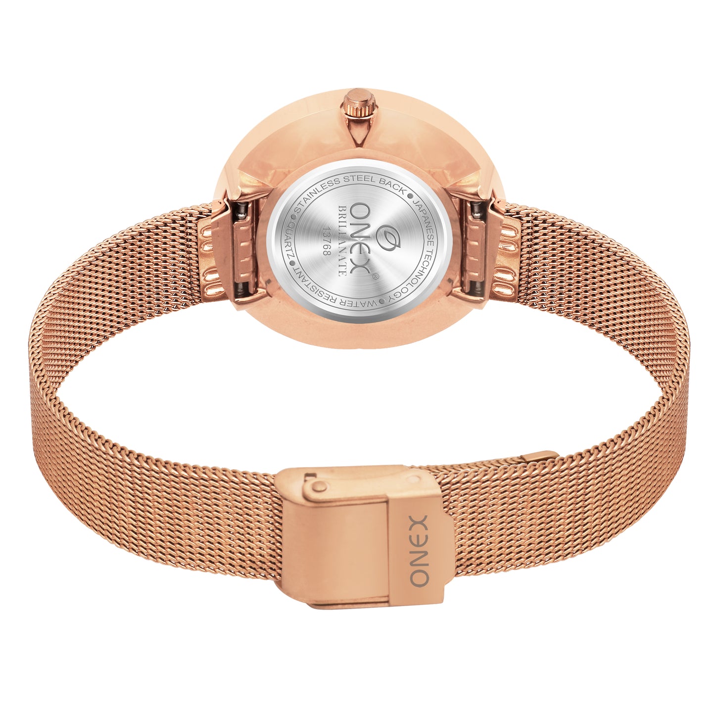 ONEX Women’s Rose Gold Analog Watch with Minimalist Dial & Mesh Metal Strap