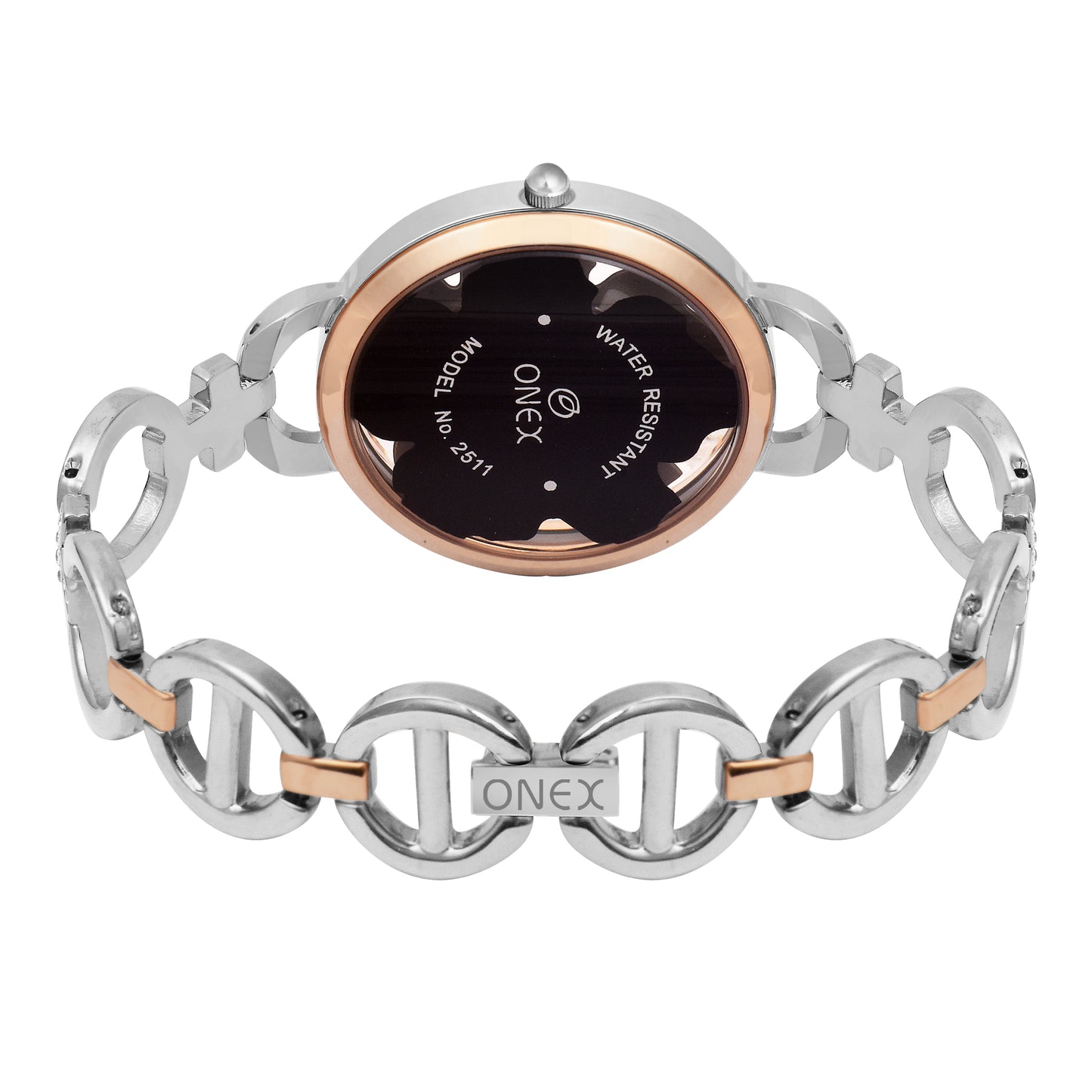 ONEX Silver - Rosegold Women’s Bracelet Watch with Grey Textured Dial & Crystal Accents