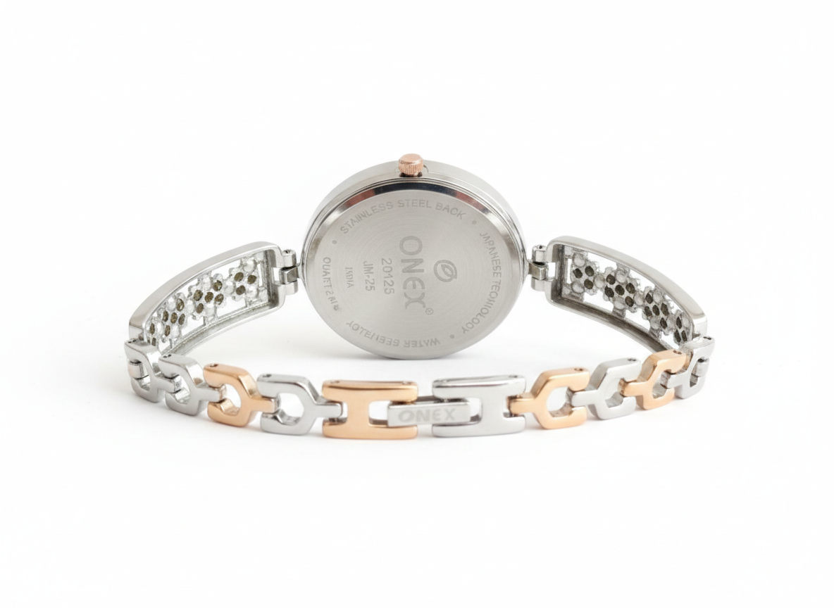 ONEX Women's Gold-Silver Floral Designer Analog Watch with Brown Dial & Crystal Bracelet | Premium Quartz Wrist Watch
