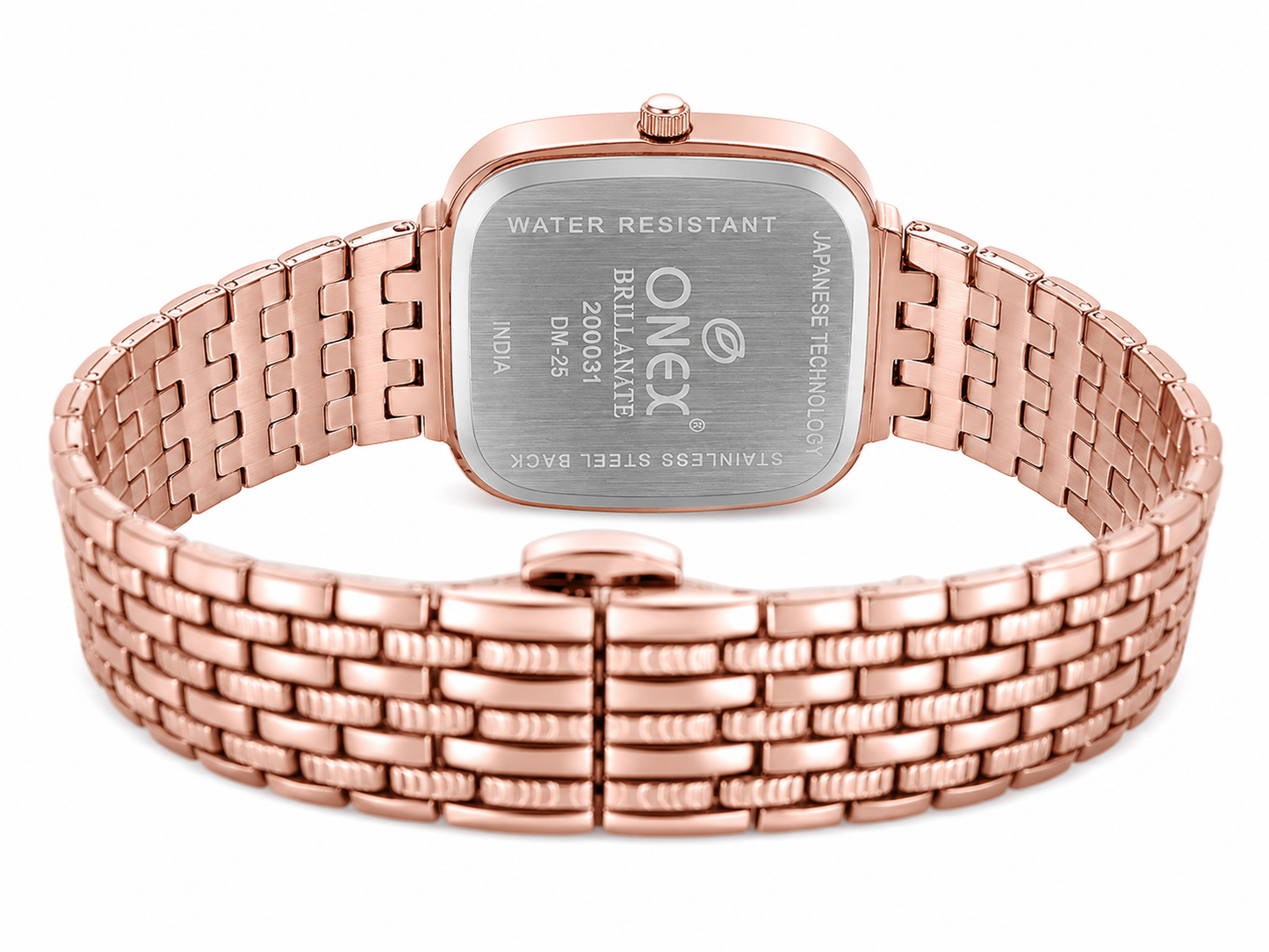 ONEX Women's Analog Rose Gold Stainless Steel Bracelet Watch | Square Black Dial | Elegant Casual & Party Wear Wrist Watch for Women