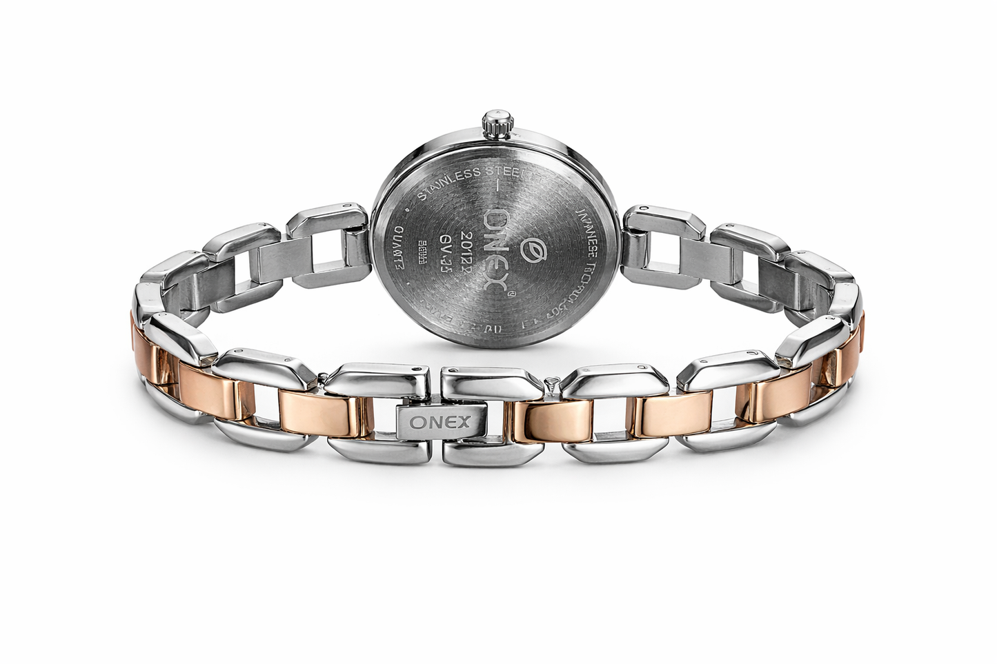 ONEX Women's Rose Gold & Silver Two-Tone Bracelet Analog Watch with Sunray RoseGold Dial | Elegant Dress Watch