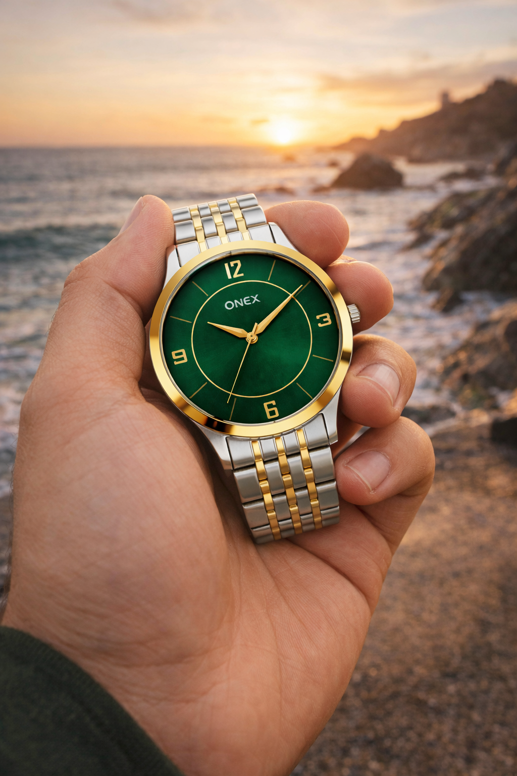 ONEX Men's Classic Green Dial Two-Tone Stainless Steel Analog Watch