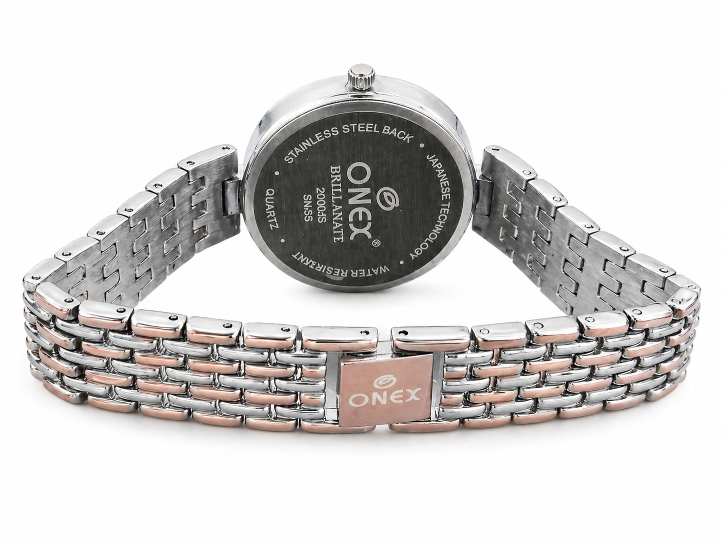 Onex Women’s Blue Analog Watch with Crystal Studded Dial & Dual Tone Bracelet Strap