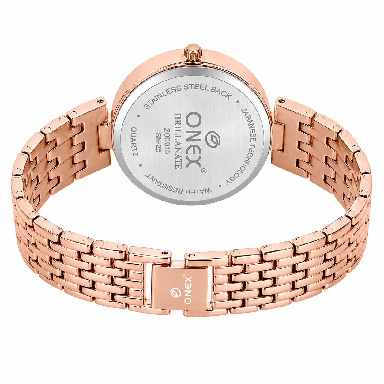 Onex Women’s Rose Gold Analog Watch with Crystal Studded Dial & Stainless Steel Bracelet