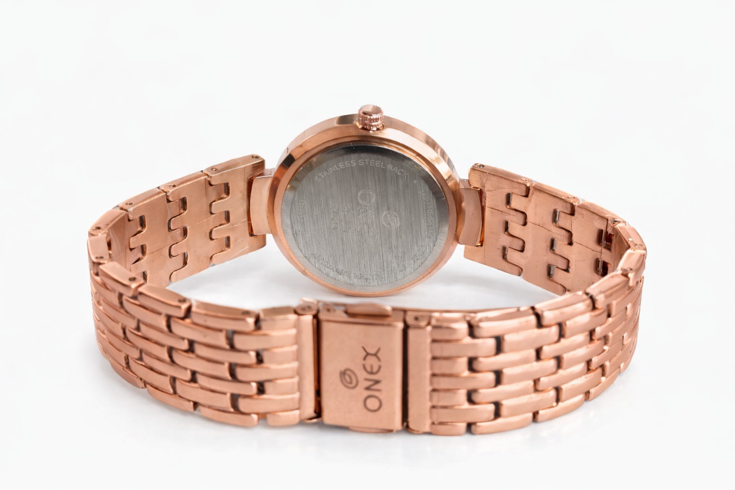Onex Women’s Rose Gold Bracelet Watch with Crystal Studded Bezel | Elegant Slim Analog Watch for Ladies | Premium Stainless Steel Strap | Party & Formal Wear