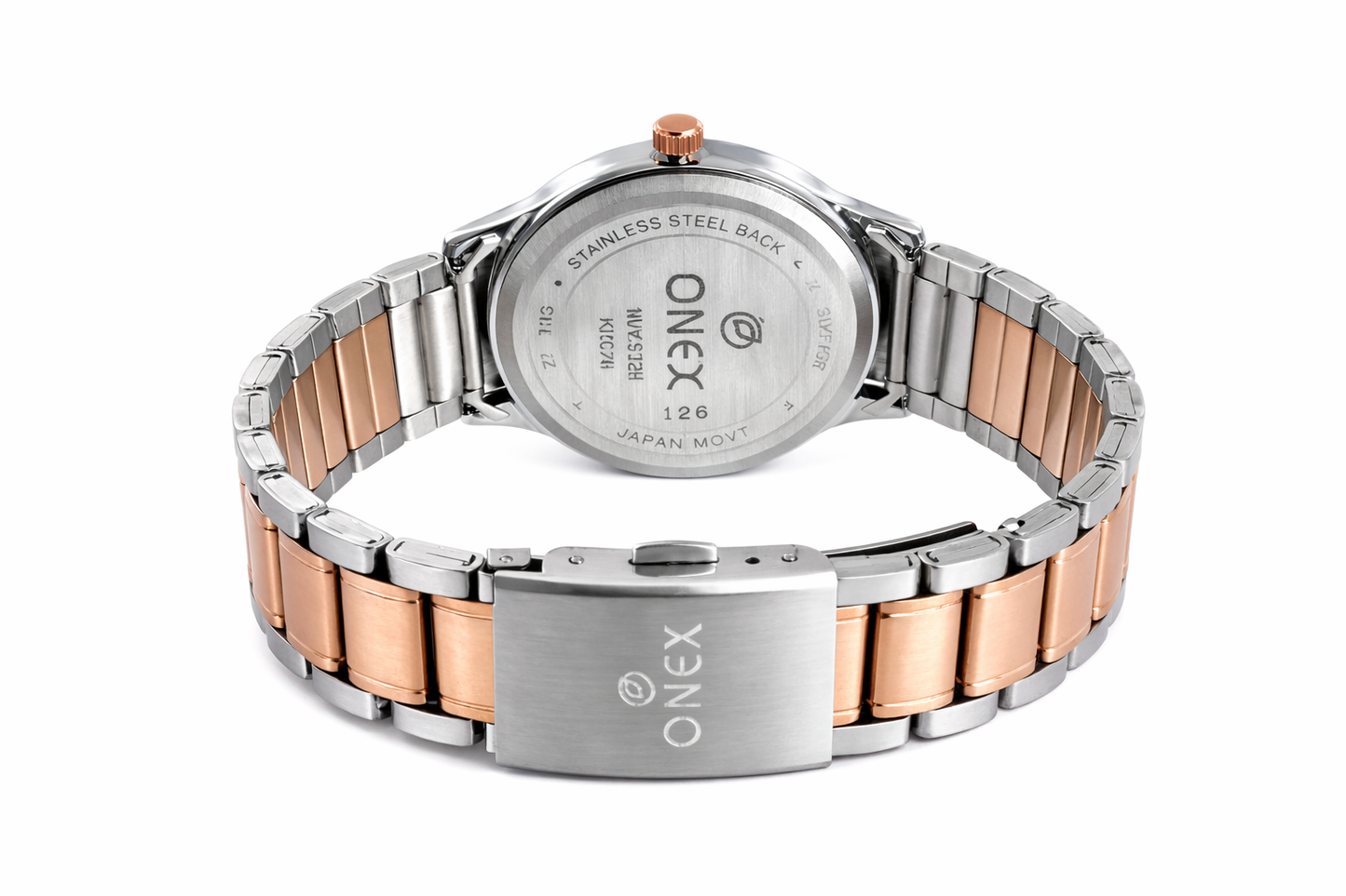 ONEX Men’s Analog Day & Date Watch – Rose Gold & Silver Stainless Steel Strap, Textured Dial, Premium Casual & Formal Wrist Watch for Men