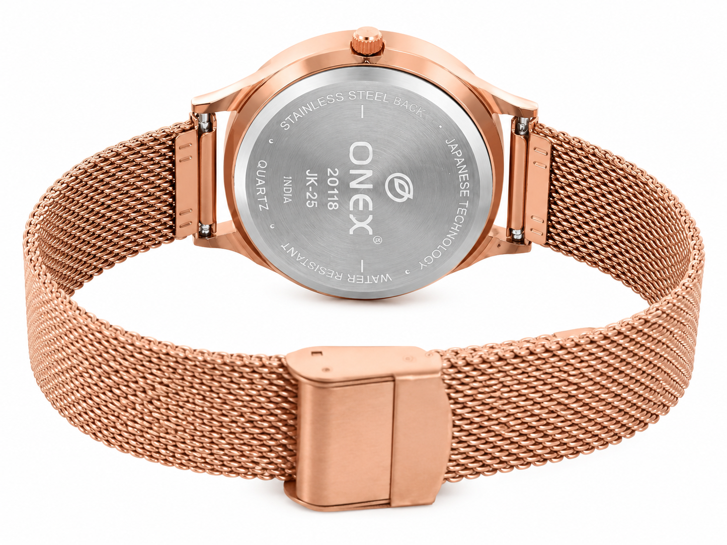 ONEX Women's Rose Gold Mesh Strap Analog Watch | Minimalist Round Brown Dial | Premium Quartz Wrist Watch for Women