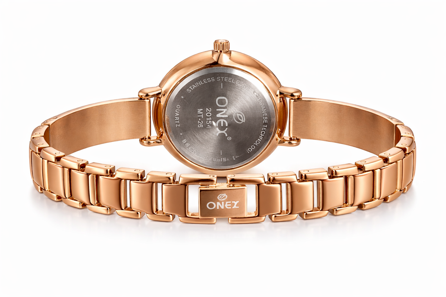Onex Elegant Rose Gold Bracelet Watch with Deep Blue Sunray Dial for Women