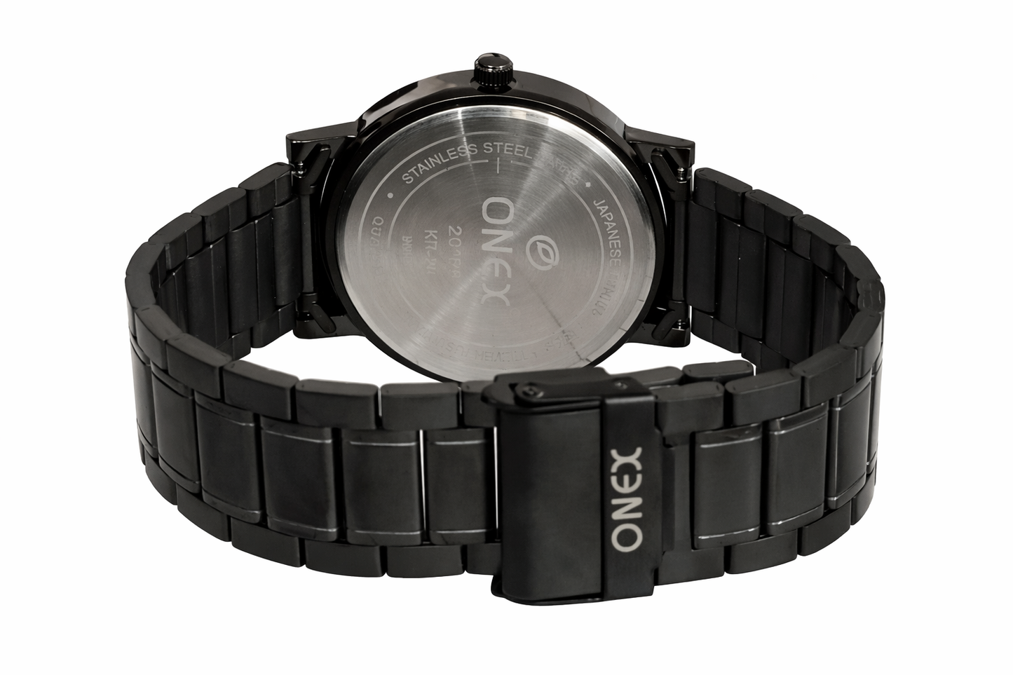 ONEX Men's Stainless Steel Analog Watch with Black Dial & Rose Gold Roman Numerals | Classic Quartz Wrist Watch for Men | Premium Black Strap