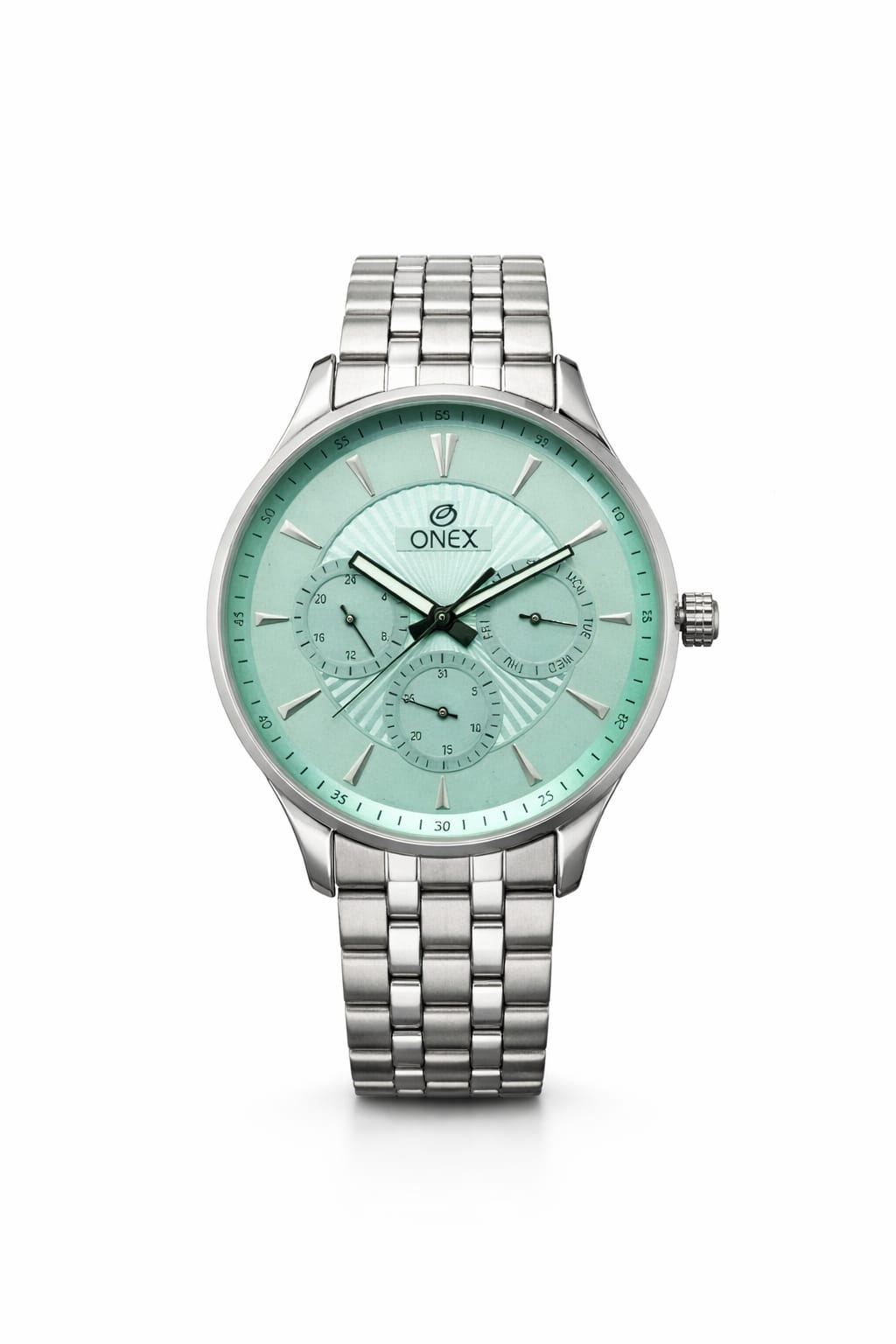 ONEX Men's Premium Multifunction Analog Watch for Men | Peach Sunray Dial | Silver Stainless Steel Bracelet | Quartz Movement | Stylish Casual & Formal Wrist Watch