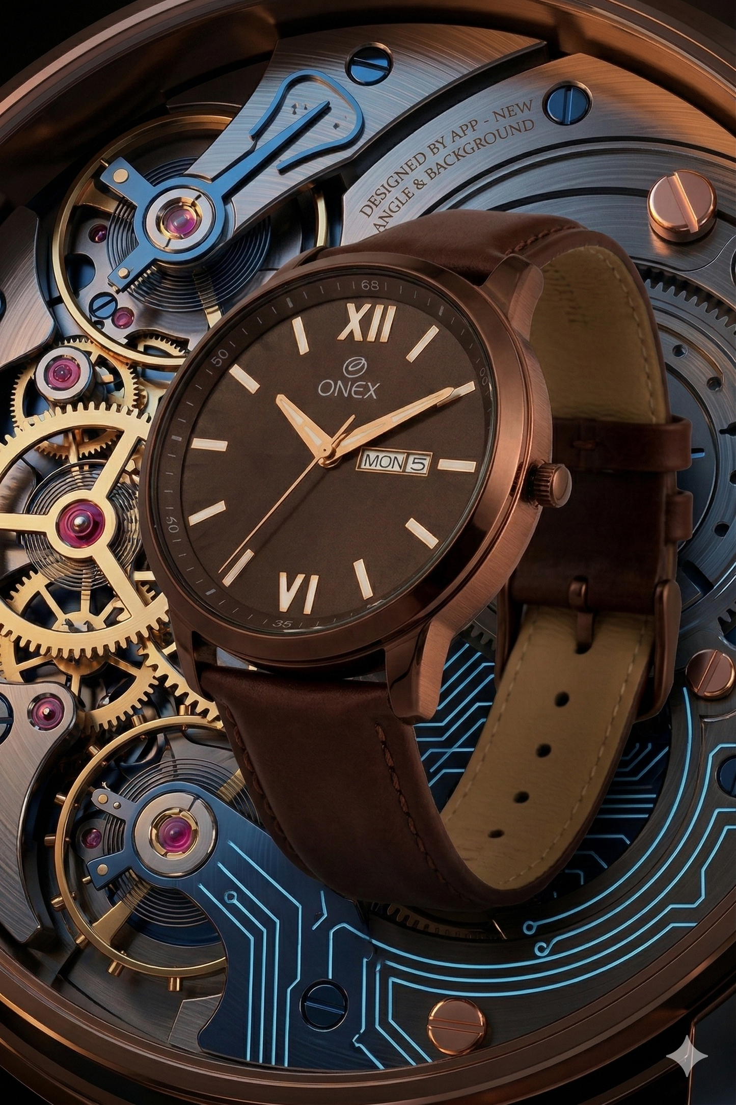 ONEX Men's Day & Date Analog Watch – Brown Dial, Brown Case & Brown Leather Strap