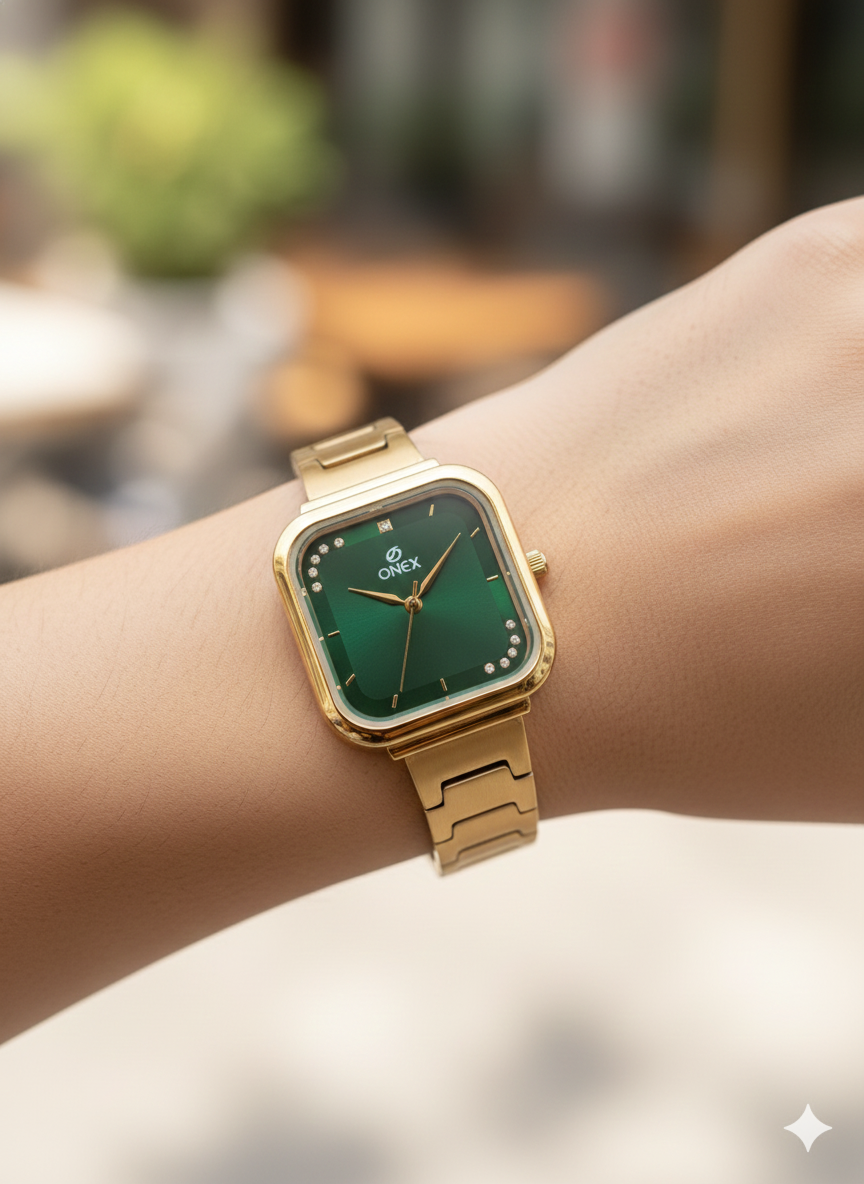ONEX Rose Gold Square Dial Analog Watch for Women | Crystal Accent Dial | Metal Strap