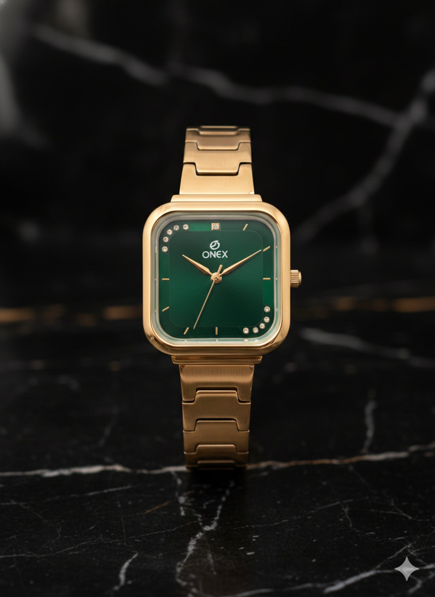 ONEX Rose Gold Square Dial Analog Watch for Women | Crystal Accent Dial | Metal Strap