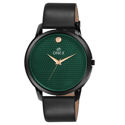 ONEX Men’s Analog Watch | Green Textured Dial with Rose Gold Hands | Premium Black Strap | Stylish Casual & Formal Wrist Watch