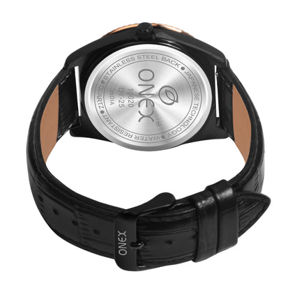 ONEX Men’s Chronograph Analog Watch | Black Dial with Multifunction Display | Premium Leather Strap Wrist Watch