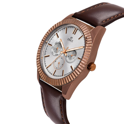 ONEX Men’s Chronograph Analog Watch | Brown Dial with Multifunction Display | Premium Leather Strap Wrist Watch