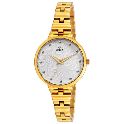 ONEX Stylish Gold Bracelet Watch for Women with Designer Textured Dial
