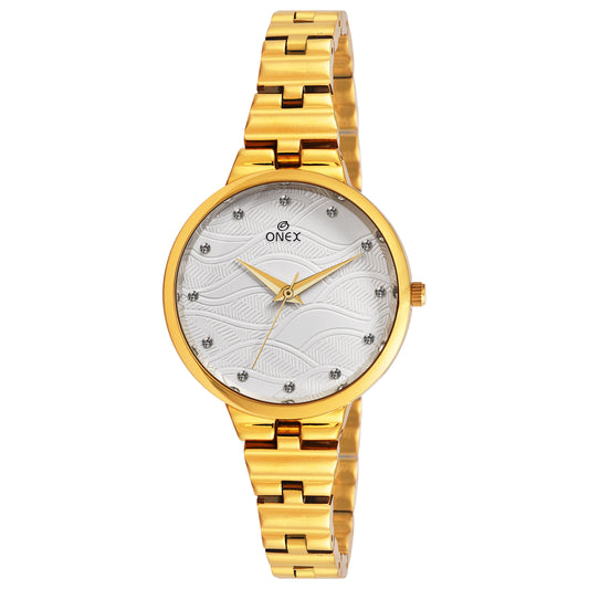 ONEX Stylish Gold Bracelet Watch for Women with Designer Textured Dial