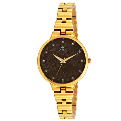 ONEX Stylish Gold Bracelet Watch for Women with Designer Textured Dial
