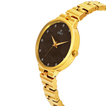 ONEX Stylish Gold Bracelet Watch for Women with Designer Textured Dial