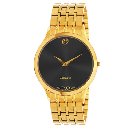 ONEX Exclusive Men’s Gold Analog Wrist Watch | Stainless Steel Metal Strap | Elegant Formal Watch