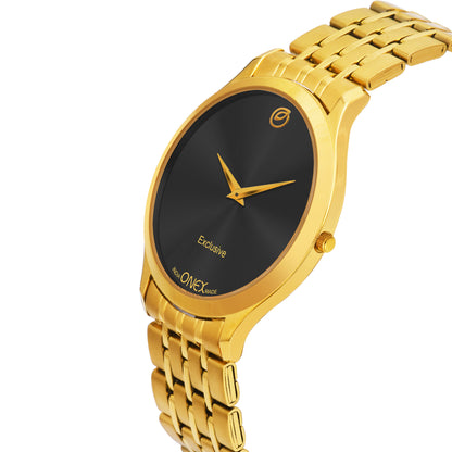 ONEX Exclusive Men’s Gold Analog Wrist Watch | Stainless Steel Metal Strap | Elegant Formal Watch