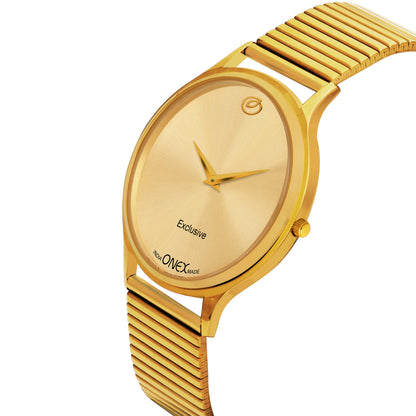 ONEX Exclusive Men’s Analog Watch | Gold Dial & Gold Metal Strap | Luxury Slim Design | Elegant Formal & Party Wear Watch