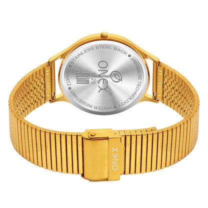 ONEX Exclusive Men’s Analog Watch | Gold Dial & Gold Metal Strap | Luxury Slim Design | Elegant Formal & Party Wear Watch