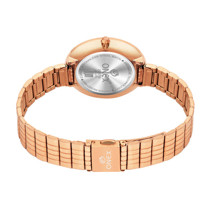 ONEX Elegant Rose Gold Women’s Watch | Blue Sunray Dial with Crystal Ring