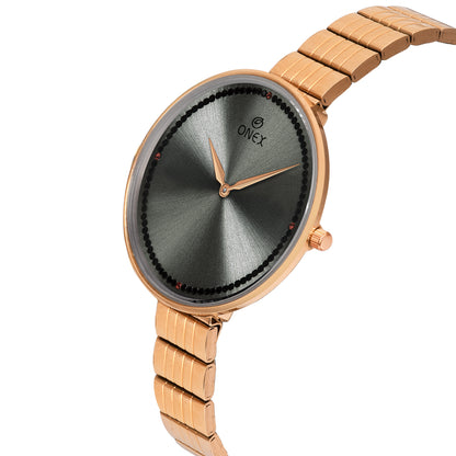ONEX Elegant Rose Gold Women’s Watch | Grey Sunray Dial with Crystal Ring