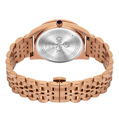 ONEX Men’s Chronograph Analog Watch | Green Dial with Rose-Gold Bezel | Stainless Steel Strap Wrist Watch