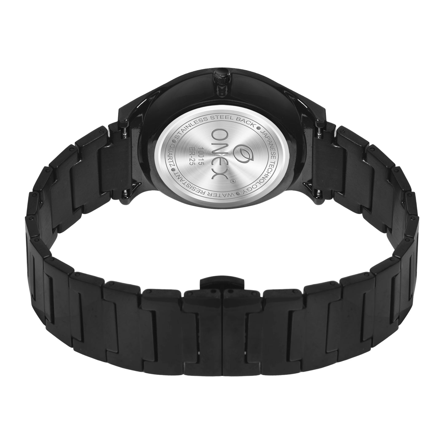 ONEX Luxury Black Dial Analog Watch with Crystal Studded Design & Black Stainless Steel Strap