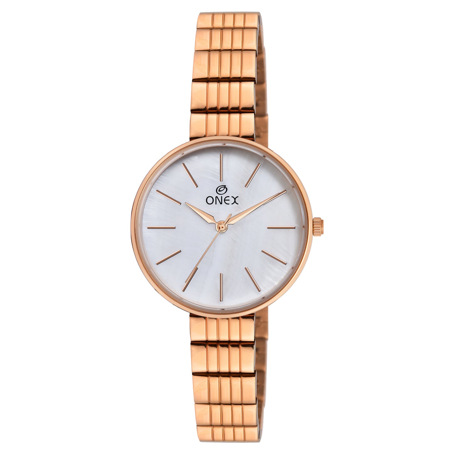 ONEX Luxury Rose Gold Women’s Analog Watch with Minimalist Silver Dial