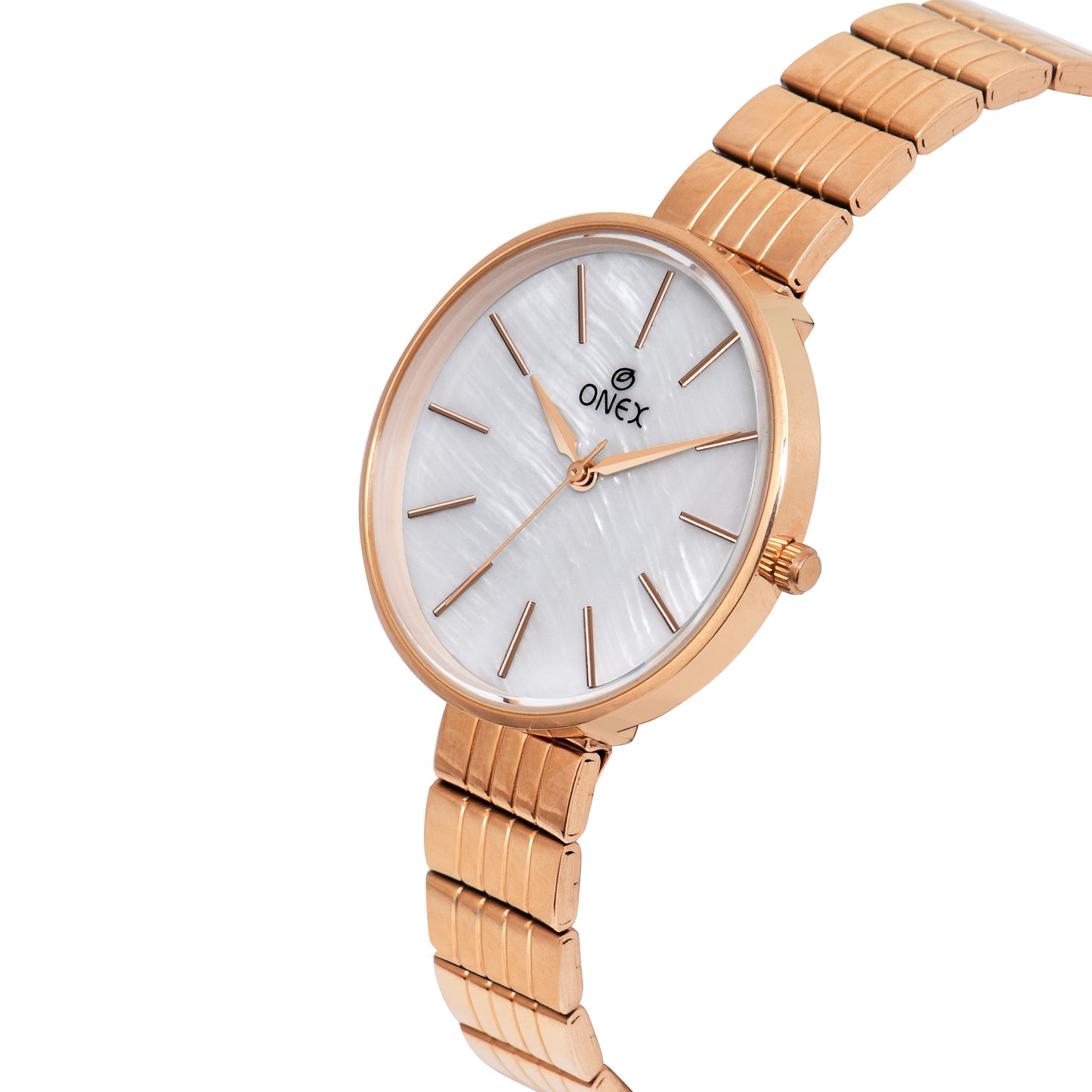 ONEX Luxury Rose Gold Women’s Analog Watch with Minimalist Silver Dial