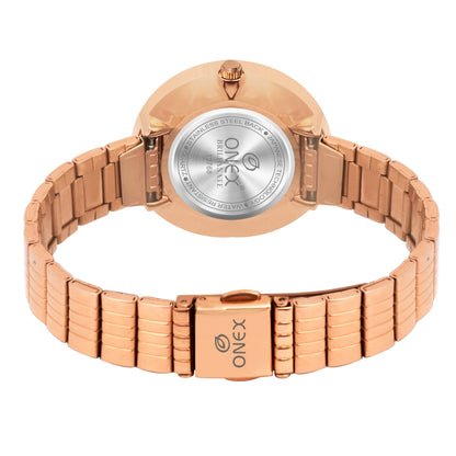 ONEX Luxury Rose Gold Women’s Analog Watch with Minimalist Silver Dial