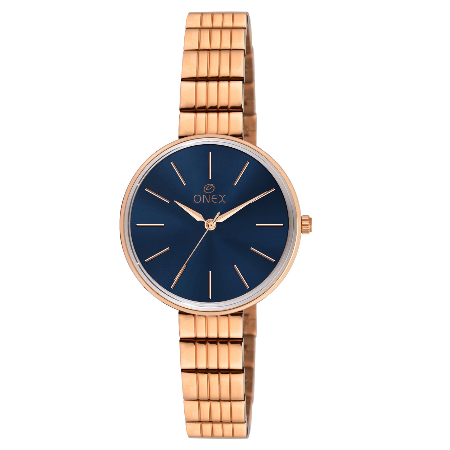 ONEX Luxury Rose Gold Women’s Analog Watch with Minimalist Blue Dial