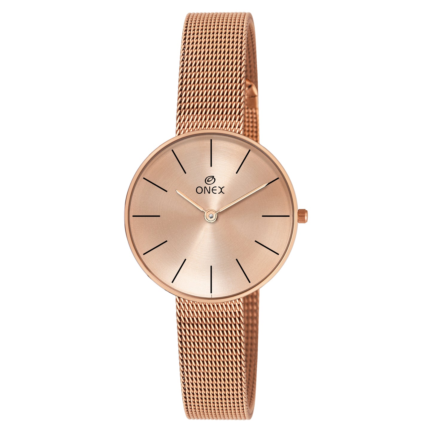 ONEX Women’s Rose Gold Analog Watch with Minimalist Dial & Mesh Metal Strap