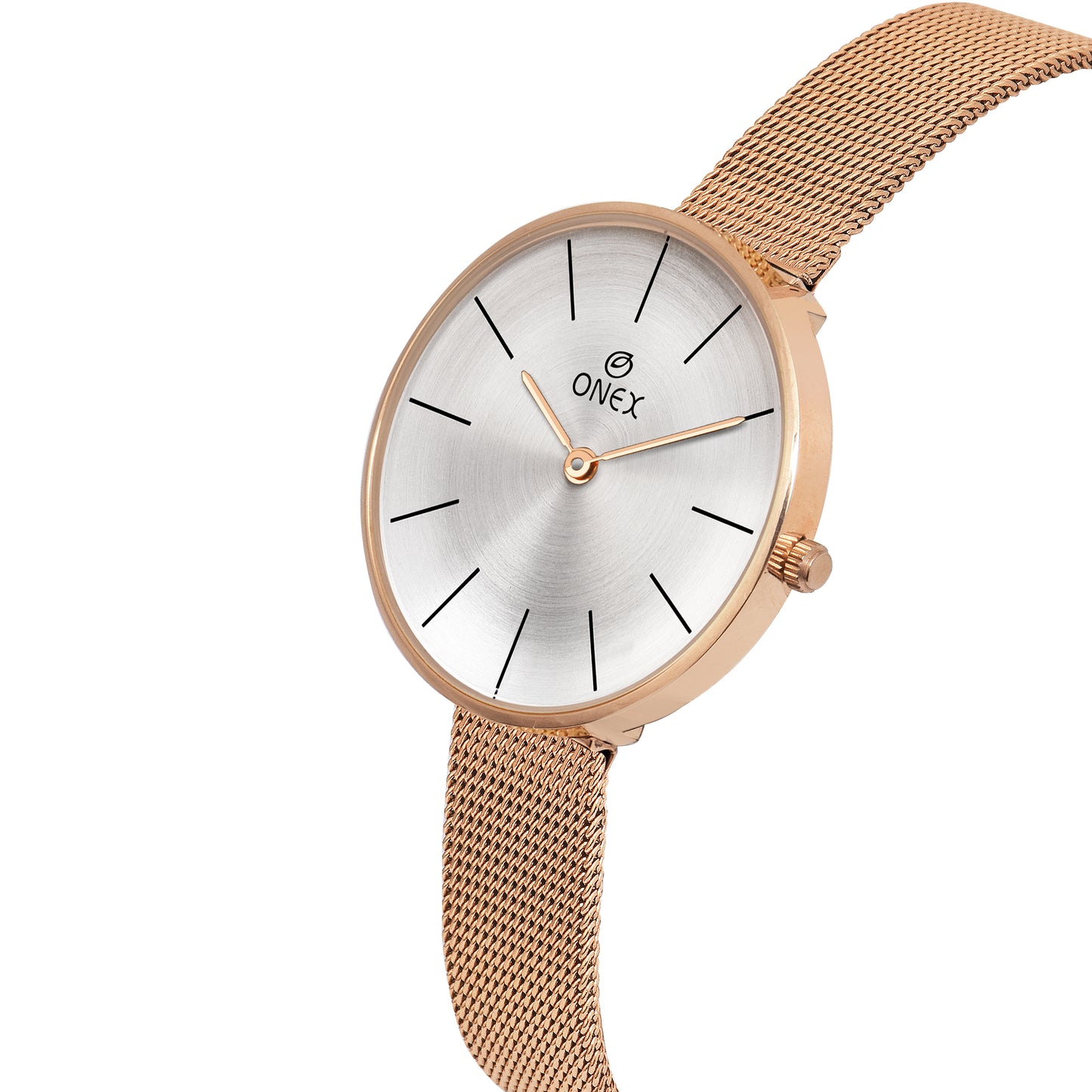 ONEX Women’s Rose Gold Analog Watch with Minimalist Dial & Mesh Metal Strap