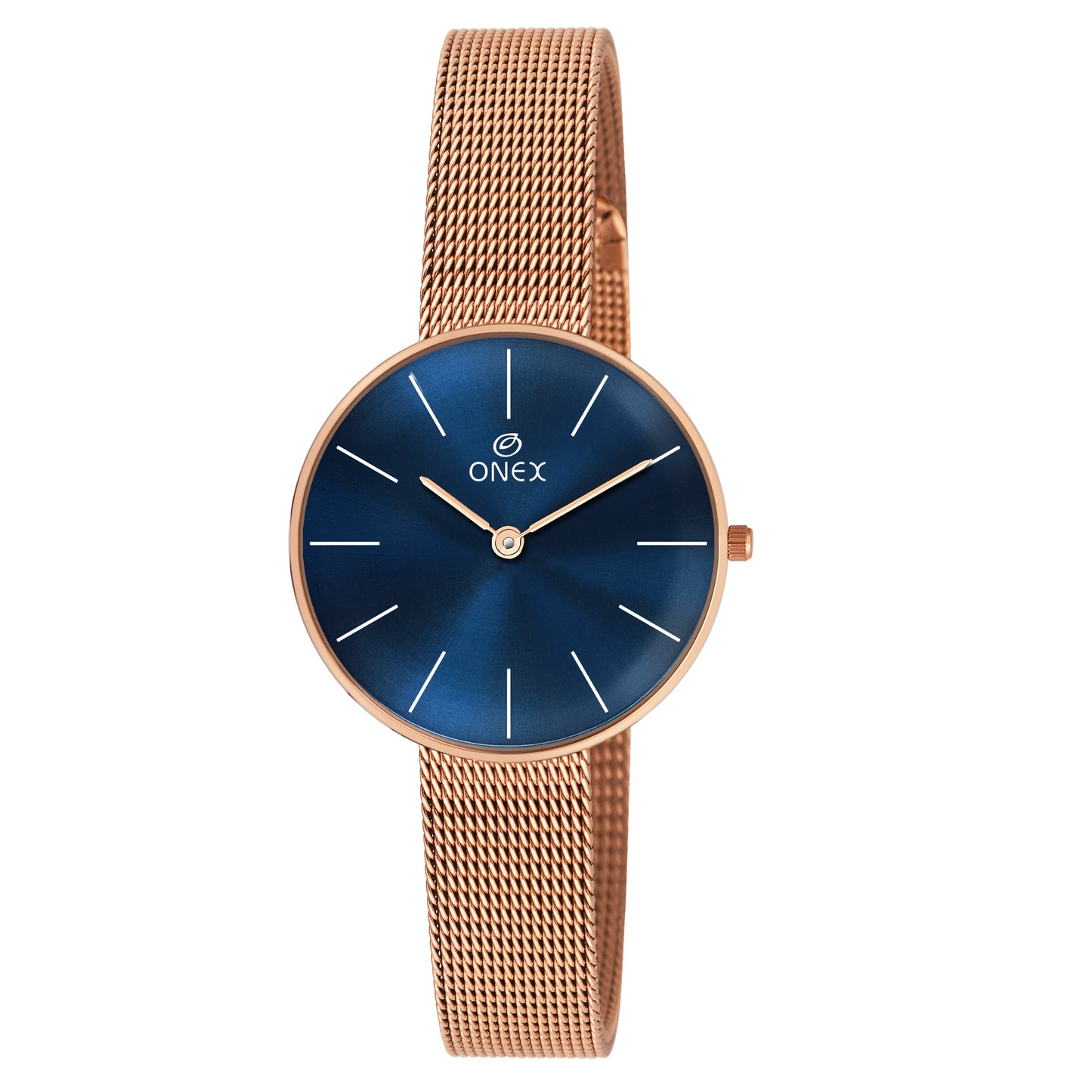 ONEX Women’s Rose Gold Analog Watch with Minimalist Dial & Mesh Metal Strap
