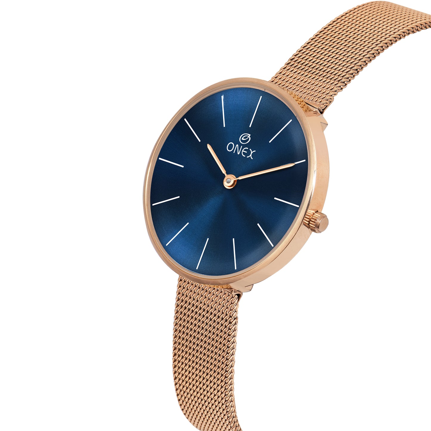 ONEX Women’s Rose Gold Analog Watch with Minimalist Dial & Mesh Metal Strap