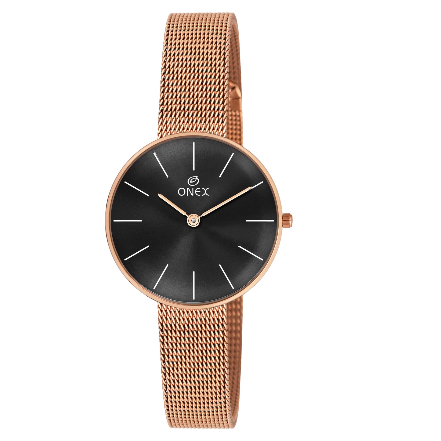 ONEX Women’s Rose Gold Analog Watch with Minimalist Dial & Mesh Metal Strap