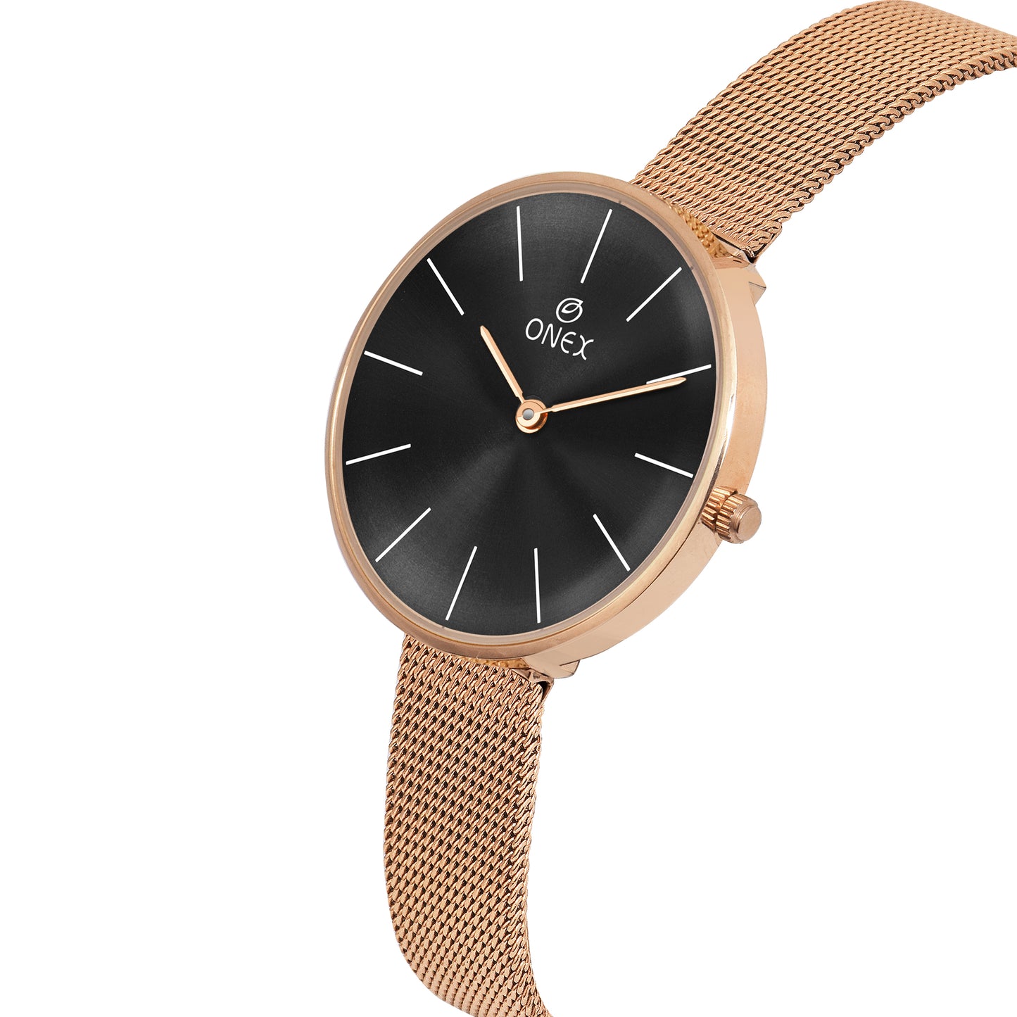 ONEX Women’s Rose Gold Analog Watch with Minimalist Dial & Mesh Metal Strap