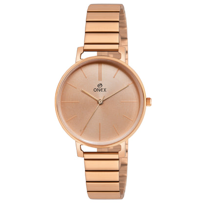 OneX Stylish Rose Gold Analog Watch for Women | Elegant Party & Daily Wear
