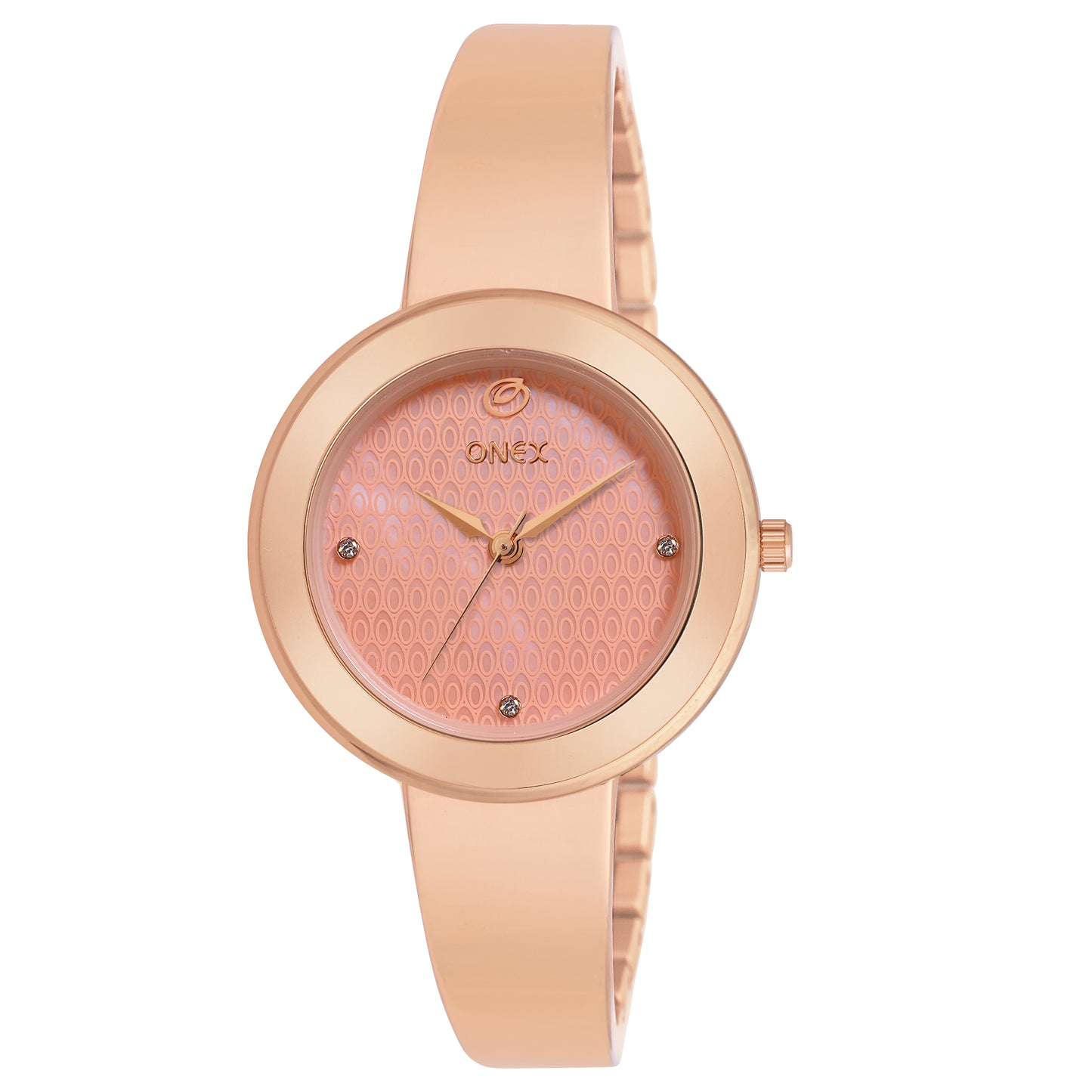 OneX Premium Rose Gold Analog Watch | Crystal-Studded Dial & Metal Bracelet