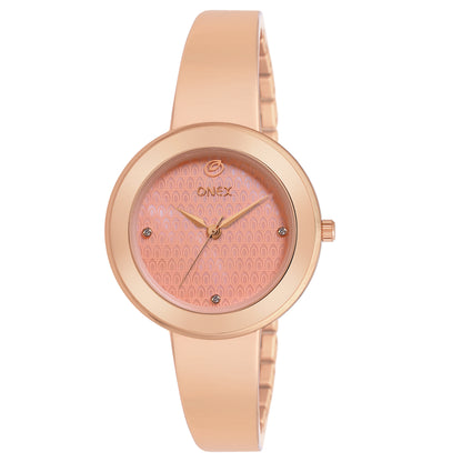 OneX Premium Rose Gold Analog Watch | Crystal-Studded Dial & Metal Bracelet