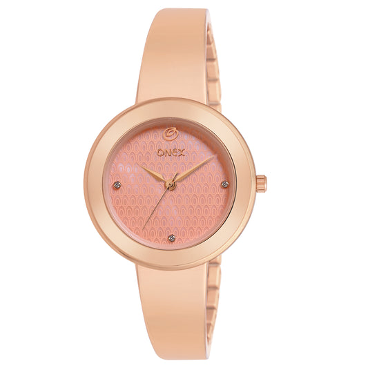 OneX Premium Rose Gold Analog Watch | Crystal-Studded Dial & Metal Bracelet