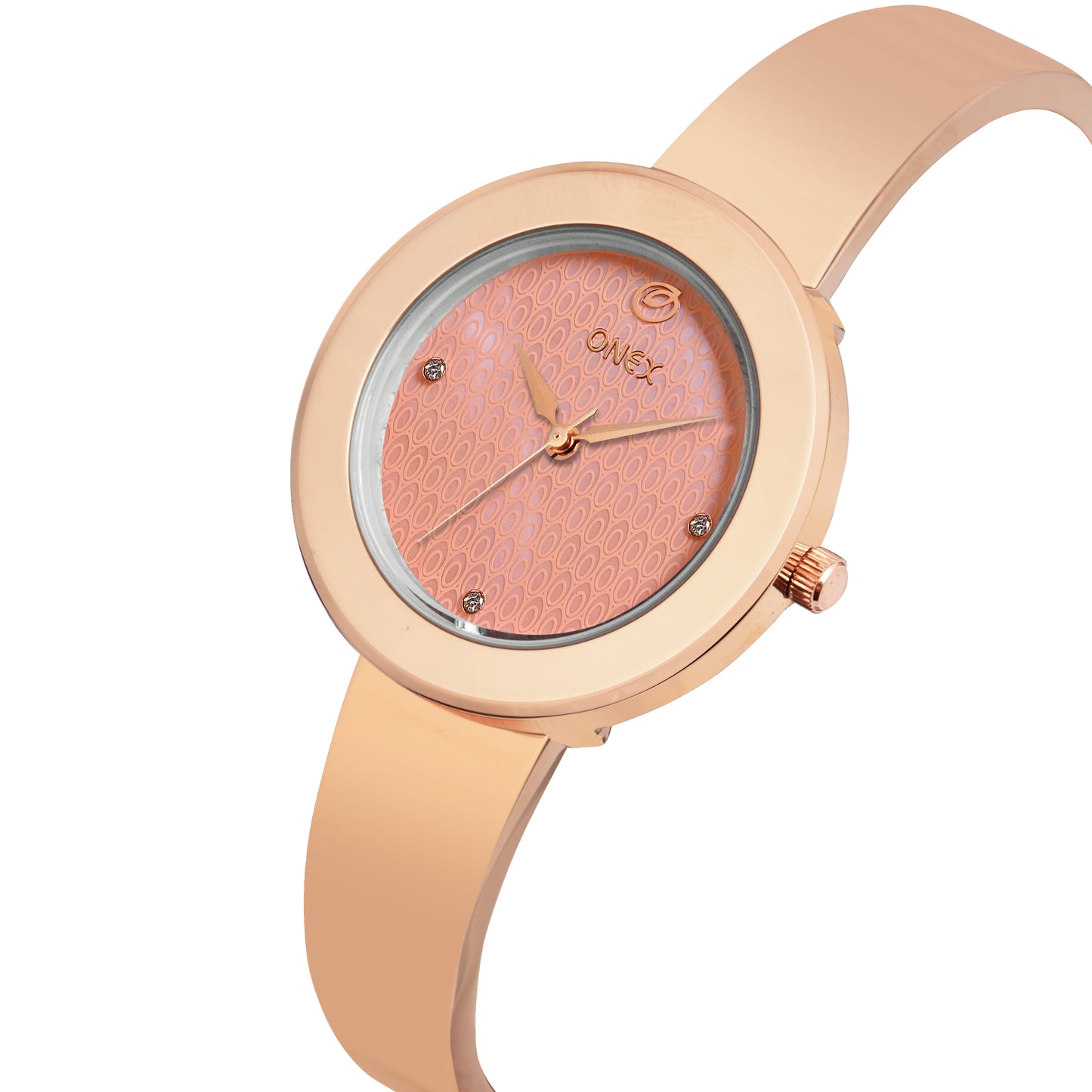 OneX Premium Rose Gold Analog Watch | Crystal-Studded Dial & Metal Bracelet